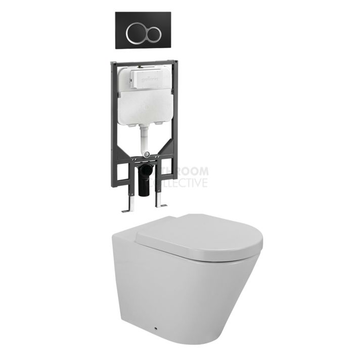 Gallaria - Tropical Toilet Wall Hung Pan Cistern & VOLE BLACK Button Package (P Trap)