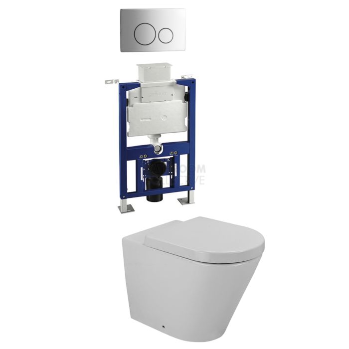 Gallaria - Tropical Toilet Wall Hung Pan Low Level Cistern & CIRCO STEEL Button Package (P Trap)