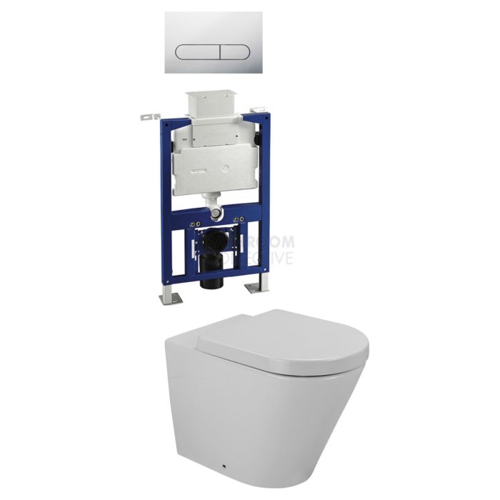 Gallaria - Tropical Toilet Wall Hung Pan Low Level Cistern & ENERO CHROME Button Package (P Trap)