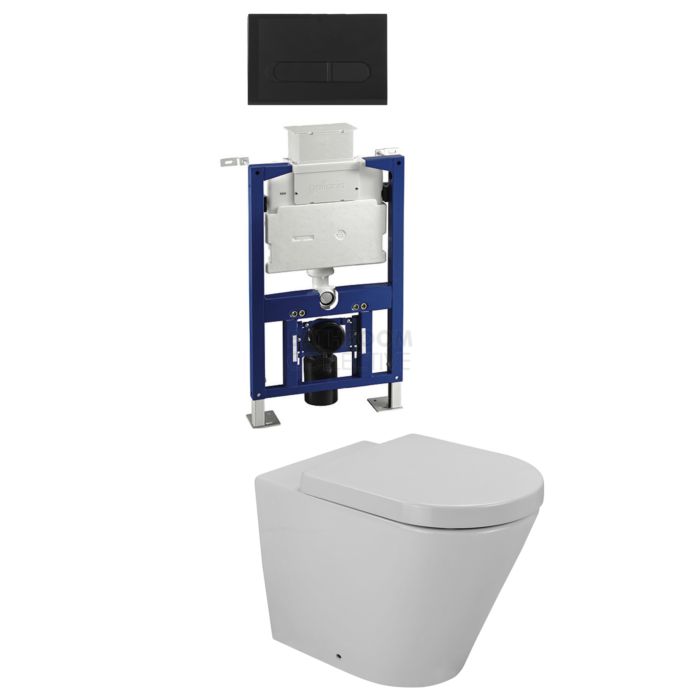 Gallaria - Tropical Toilet Wall Hung Pan Low Level Cistern & ENERO BLACK Button Package (P Trap)