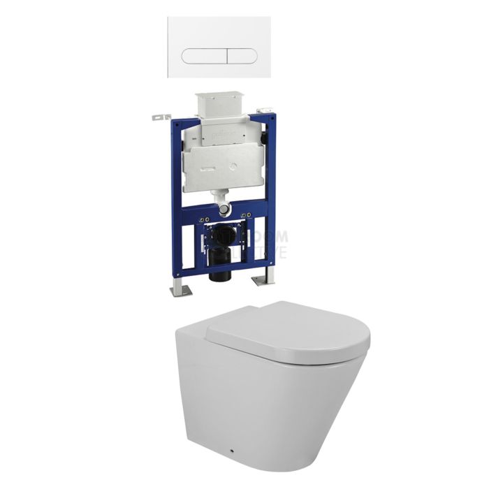 Gallaria - Tropical Toilet Wall Hung Pan Low Level Cistern & ENERO WHITE Button Package (P Trap)