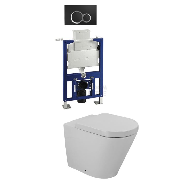 Gallaria - Tropical Toilet Wall Hung Pan Low Level Cistern & VOLE BLACK Button Package (P Trap)