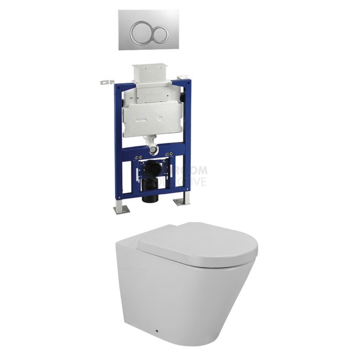 Gallaria - Tropical Toilet Wall Hung Pan Low Level Cistern & VOLE WHITE Button Package (P Trap)