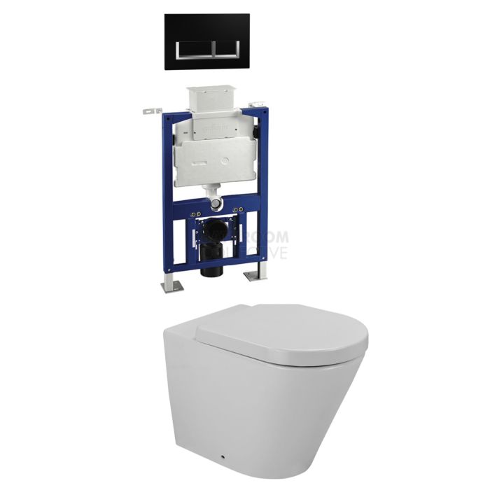 Gallaria - Tropical Toilet Wall Hung Pan Low Level Cistern & QUBO BLACK Button Package (P Trap)