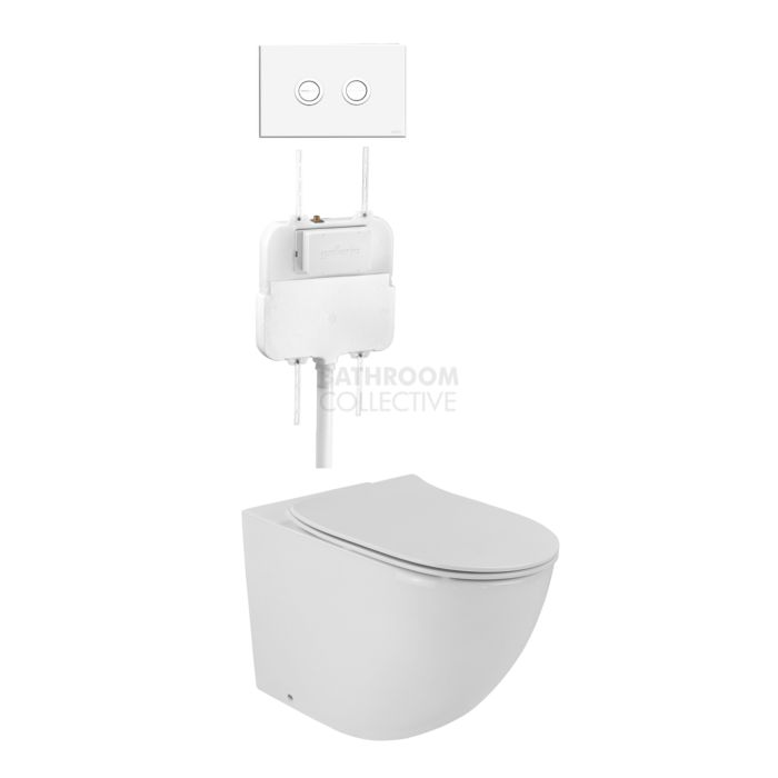 Gallaria - Danza Toilet Floor Pan Thin Seat Pneumatic Cistern & VALA WHITE Button Package (P & S Trap 80-140mm)