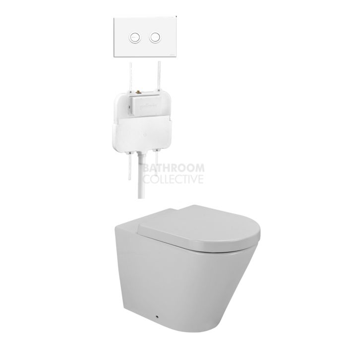 Gallaria - Tropical Toilet Floor Pan Pneumatic Cistern & VALA WHITE Button Package (P & S Trap 80-140mm)