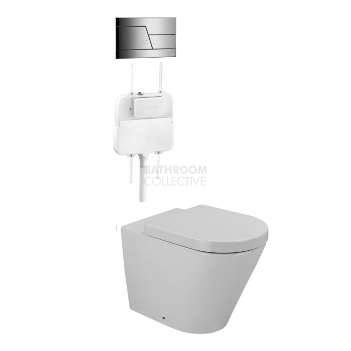 Gallaria - Tropical Toilet Floor Pan Cistern & ENZO SATIN Button Package (P & S Trap 80-140mm)