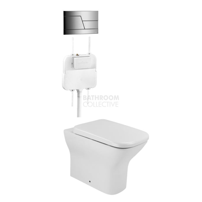 Gallaria - Luxx Toilet Floor Pan Cistern & ENZO SATIN CHROME Button Package (P & S Trap 65-85mm)