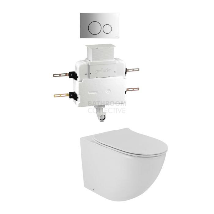 Gallaria - Danza Toilet Floor Pan Thin Seat CIRCO STEEL Button & Low Level Cistern Package (P & S Trap 80-140mm)