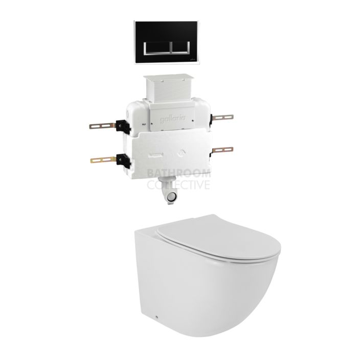 Gallaria - Danza Toilet Floor Pan Thin Seat QUBO BLACK Button & Low Level Cistern Package (P & S Trap 80-140mm)