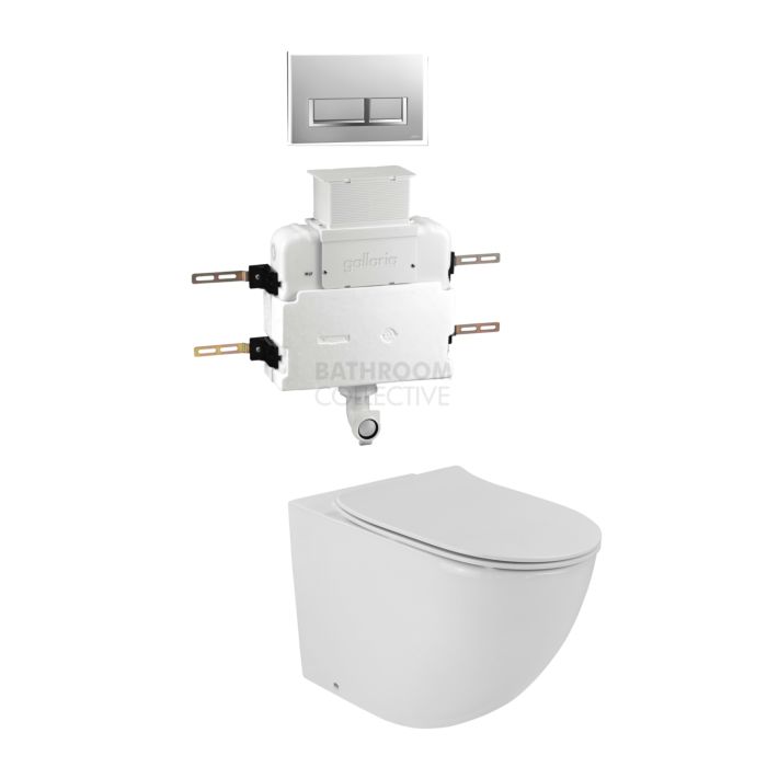 Gallaria - Danza Toilet Floor Pan Thin Seat QUBO WHITE Button & Cistern Low Level Package (P & S Trap 80-140mm)