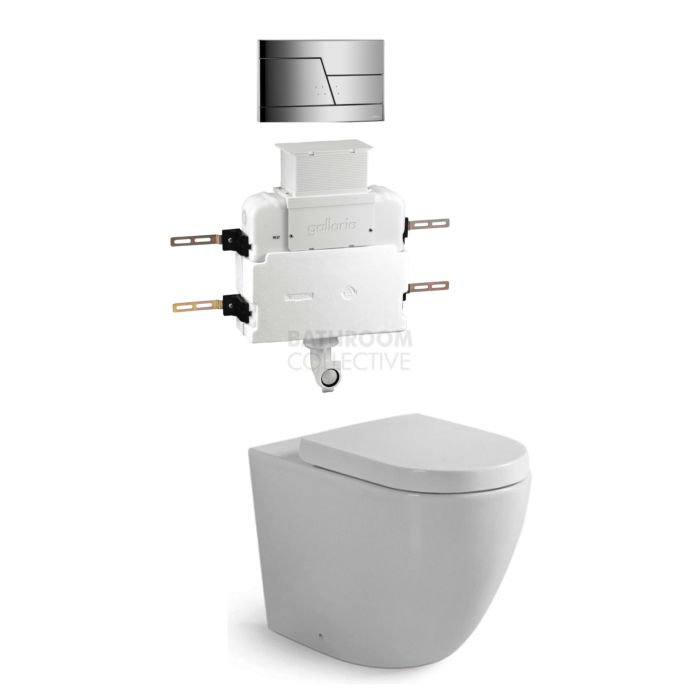 Gallaria - Danza Toilet Floor Pan Standard Seat ENZO SATIN Button & Low Level Cistern Package (P & S Trap 80-140mm)