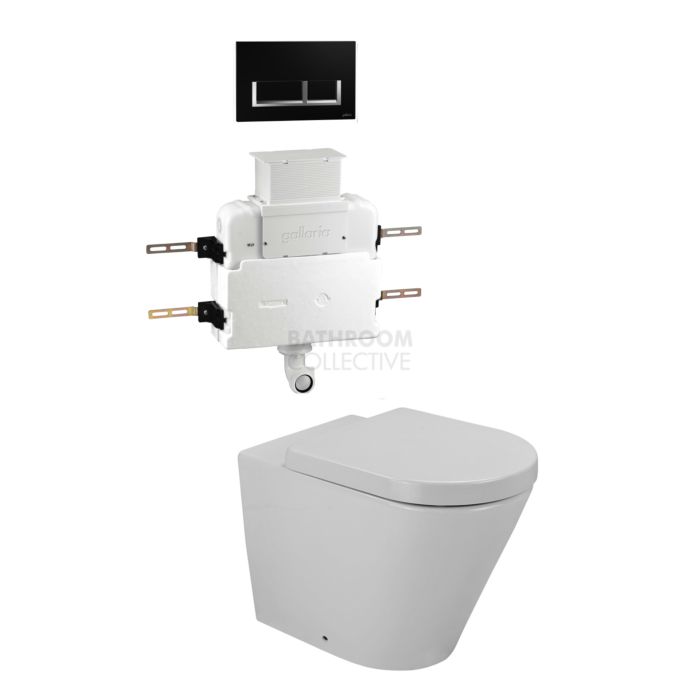 Gallaria - Tropical Toilet Floor Pan QUBO BLACK Button & Low Level Cistern Package (P & S Trap 80-140mm)