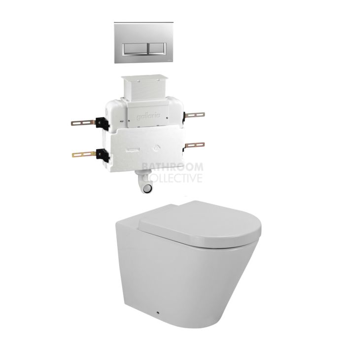 Gallaria - Tropical Toilet Floor Pan QUBO WHITE Button & Low Level Cistern Package (P & S Trap 80-140mm)