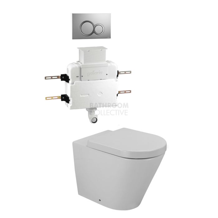 Gallaria - Tropical Toilet Floor Pan VOLE CHROME Button & Low Level Cistern Package (P & S Trap 80-140mm)