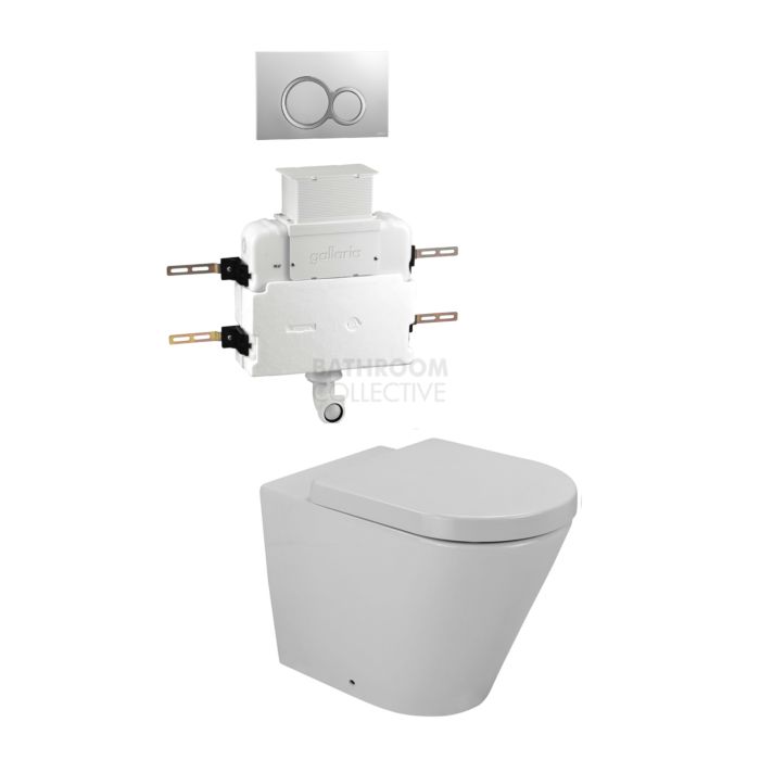 Gallaria - Tropical Toilet Floor Pan VOLE WHITE Button & Low Level Cistern Package (P & S Trap 80-140mm)