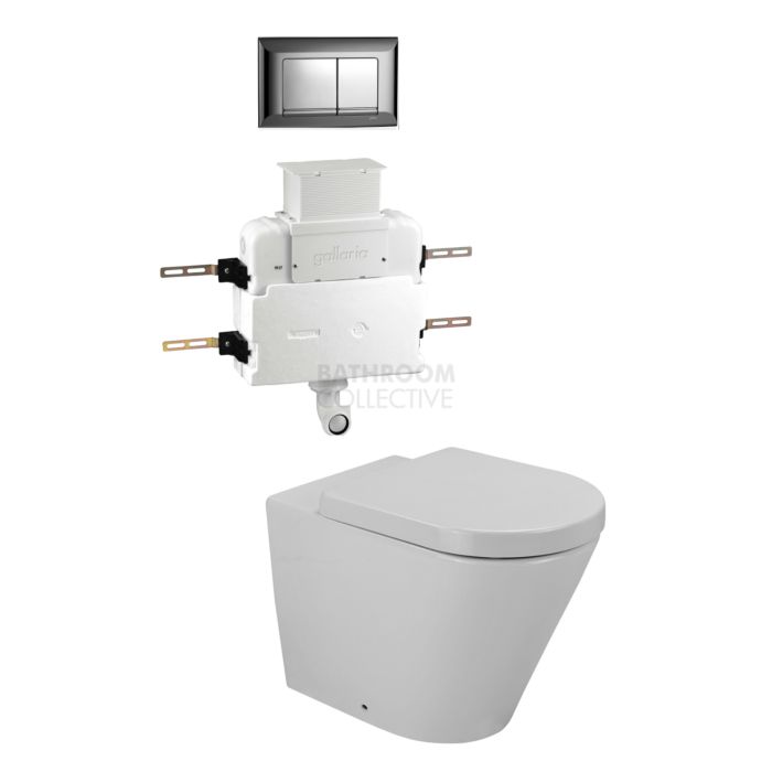 Gallaria - Tropical Toilet Floor Pan SPARCO CHROME Button & Low Level Cistern Package (P & S Trap 80-140mm)