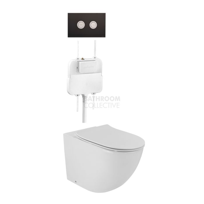 Gallaria - Danza Toilet Floor Pan Thin Seat Pneumatic Cistern & VALA BLACK Button Package (P & S Trap 80-140mm)