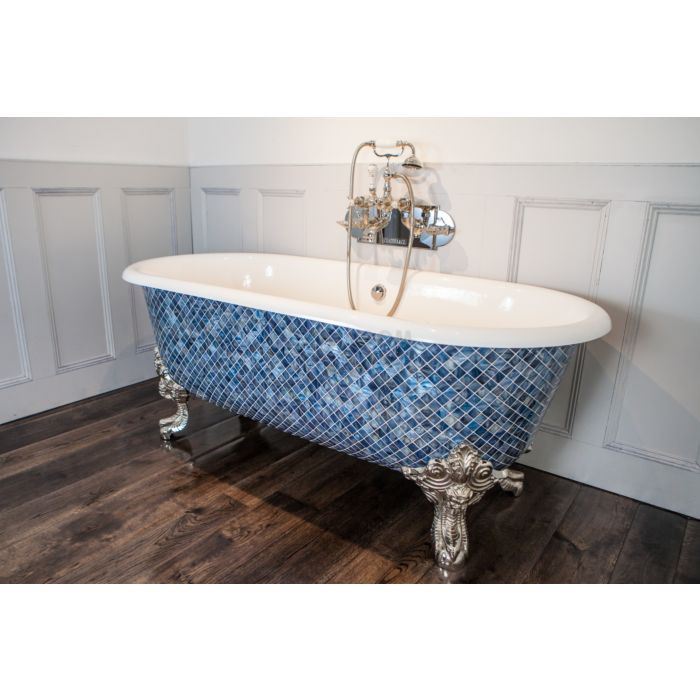 Chadder - Blenheim Double Ended Clawfoot Bath with Ocean Blue Pearl Mosaic Exterior 1740mm (Handmade in UK)