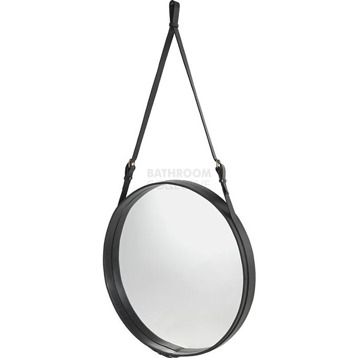 Gubi - Adnet Black Leather Circular Wall Mirror 70cm