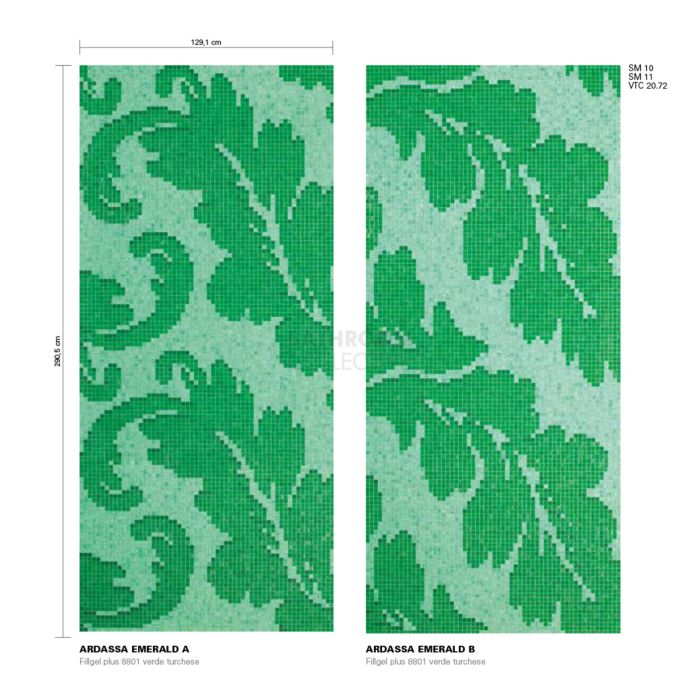 Bisazza - Floral Ardassa Emerald Decorative Glass Mosaic Tiles, order unit 3.73m2