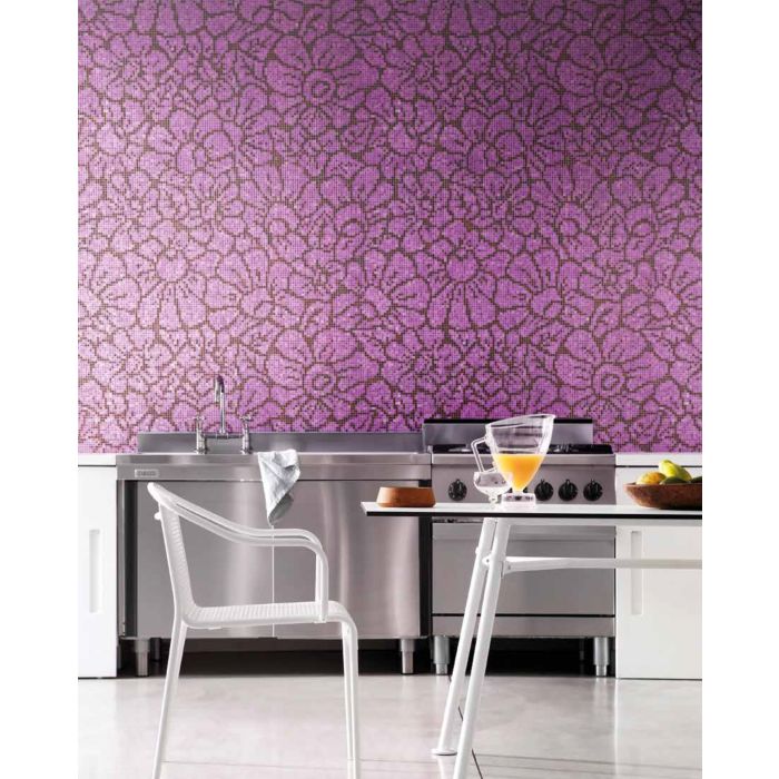 Bisazza - Floral Graphic Flowers Purple Decorative Glass Mosaic Tiles, order unit 1.66m2