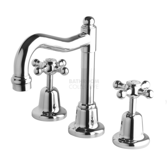 Bastow Tapware - Federation Basin Tap Set with Fixed English Spout, Cross Handle CHROME