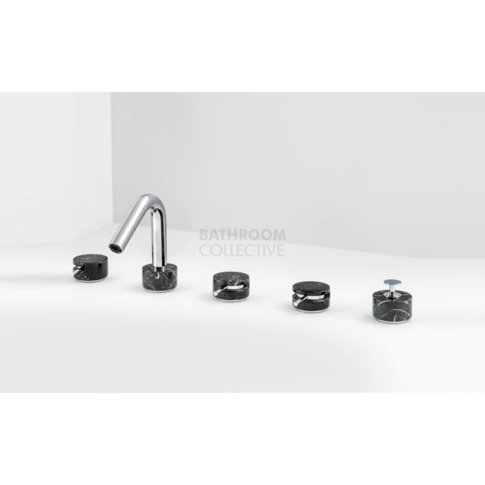 Paco Jaanson - Marmo 5 Hole Hob Mounted Bath Filler With Shower Lever Tap Set Chrome with Black Marquina