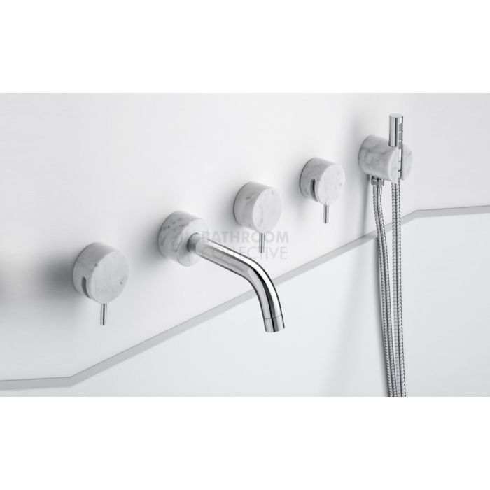 Paco Jaanson - Marmo 5 Hole Wall Mounted Bath Filler With Shower Lever Tap Set Chrome with White Carrara