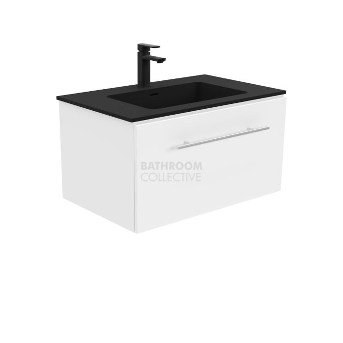 Fienza - Montana Black Wall Hung Vanity Manu Drawer, Solid Surface Top, White Gloss 750mm 1 Tap Hole