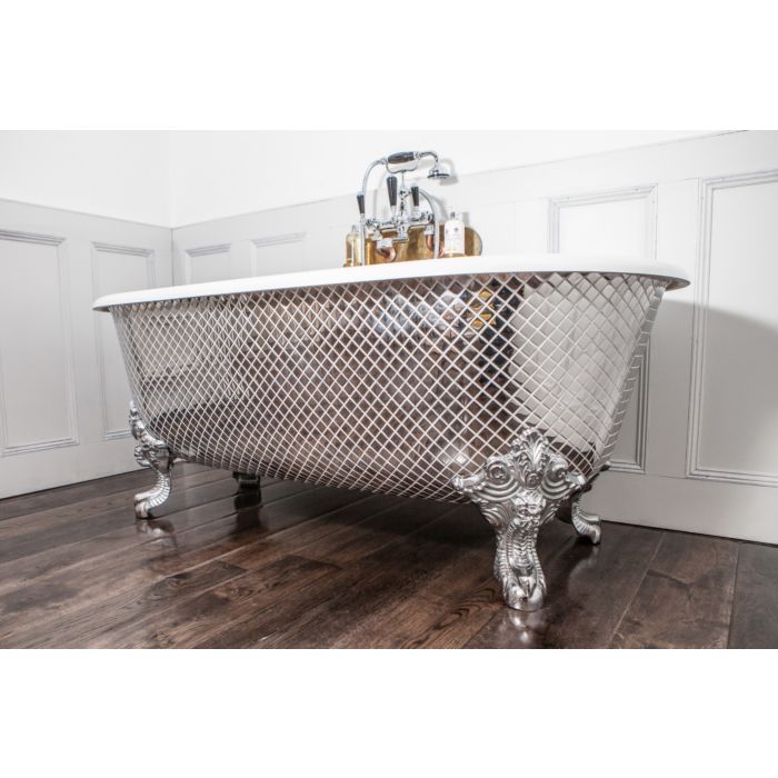 Chadder - Blenheim Double Ended Clawfoot Bath with Polished Metal Mosaic Exterior 1740mm (Handmade in UK)