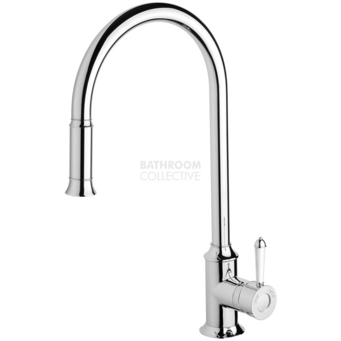 Phoenix Tapware - Nostalgia Pull Out Sink Mixer (Chrome with White Handle)