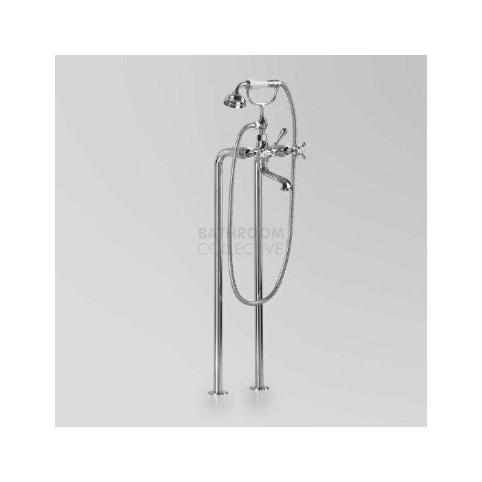 Astra Walker - Edwardian Exposed Floor Mounted Bath Tap Set with Handshower, Cross Handle CHROME A52.22