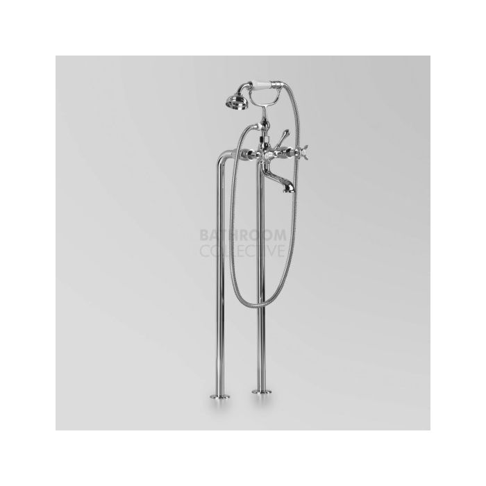 Astra Walker - Olde English Exposed Floor Mounted Bath Filler Tap Set with Handshower, Cross Handle CHROME A51.22