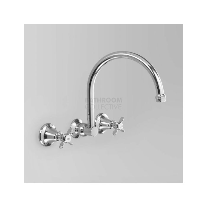 Astra Walker - Olde English Wall Kitchen Sink Tap Set 260mm, Cross Handle CHROME A51.28