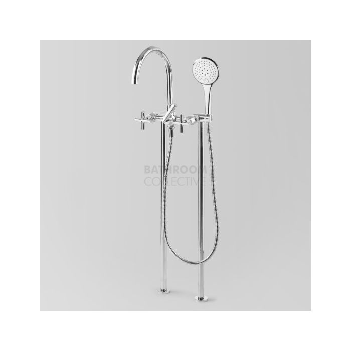 Astra Walker - Icon + Exposed Freestanding Bath Tap Set with Multi Function Handshower, Cross Handle, CHROME A67.22.V2