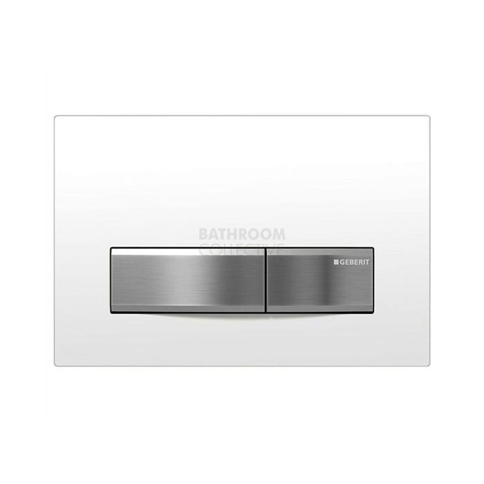 Geberit - Sigma50 Mechanical Dual Flush Button/Access Plate White Glass, Brushed (metal)