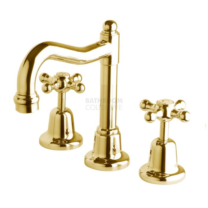 Bastow Tapware - Federation Basin Tap Set with Fixed English Spout, Cross Handle BRASS GOLD
