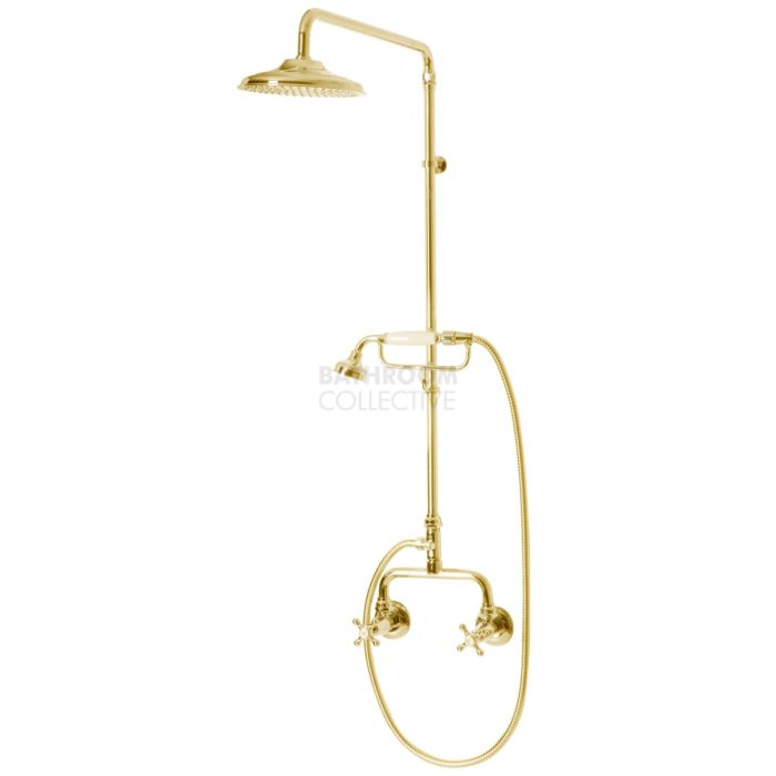 Bastow Tapware - Federation Exposed Shower Set Cross Handle with Handshower & 200mm Rose BRASS GOLD
