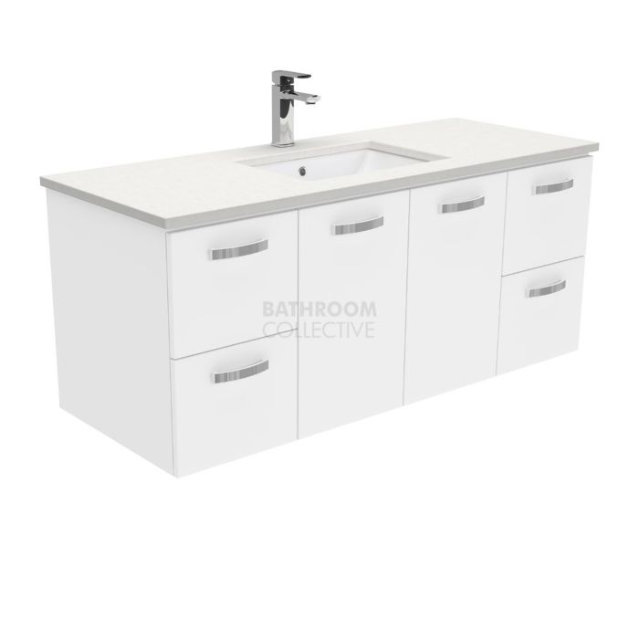 Fienza - Sarah Crystal Pure Wall Hung Vanity, Stone Top, White Gloss 1200mm 1 Tap Hole