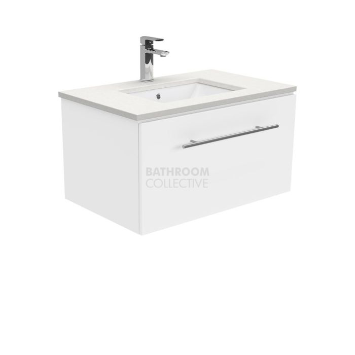 Fienza - Sarah Crystal Pure Wall Hung Manu Drawer Vanity, Stone Top, White Gloss 750mm 1 Tap Hole
