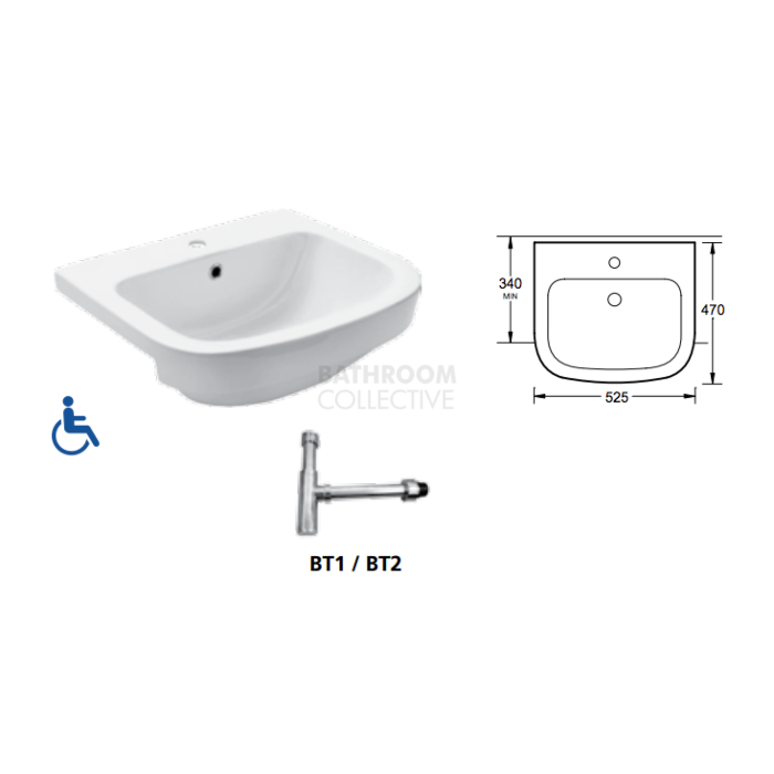 Gemini Industries - Life Assist Disabled Semi Recessed Basin with Bottle Trap