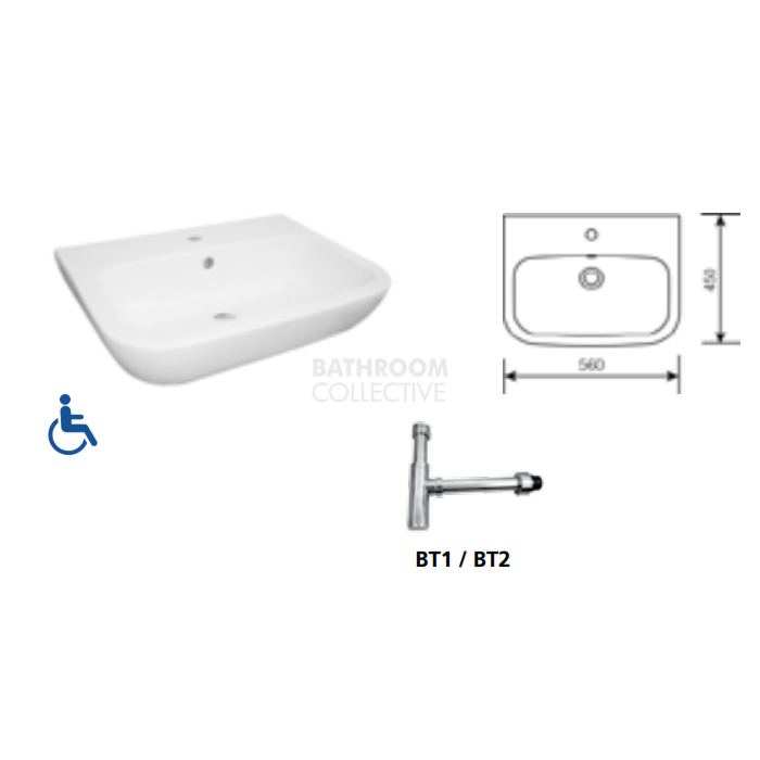 Gemini Industries - Emilia Assist 550 Disabled Wall Basin with Bottle Trap