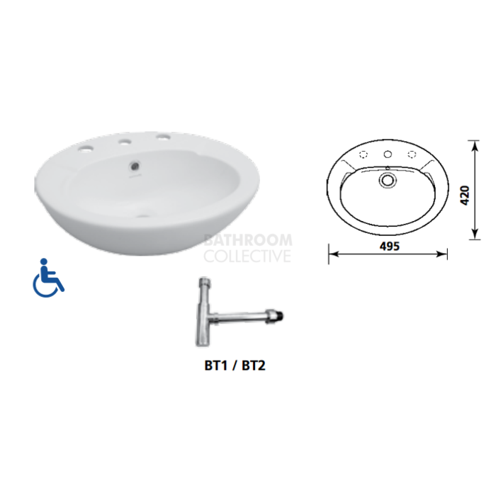 Gemini Industries - Avon Assist Disabled Semi Recessed Basin with Bottle Trap