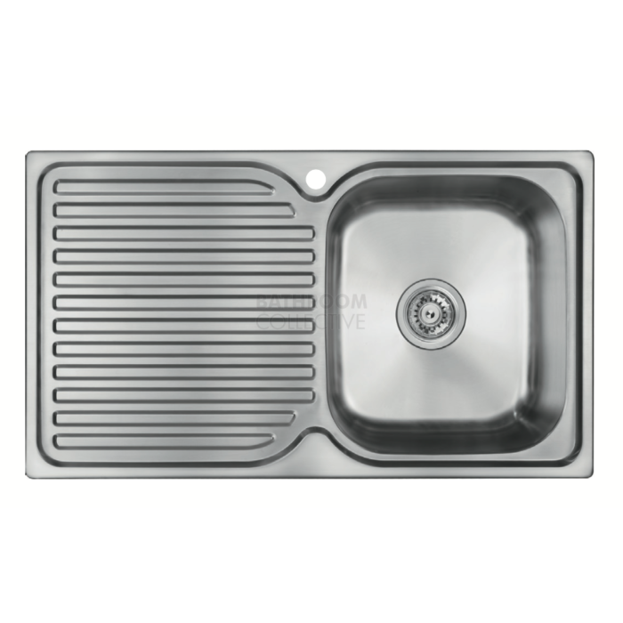 Abey - Entry EN100R Inset Single Right Bowl Kitchen Sink with Drainer L840 x W480mm
