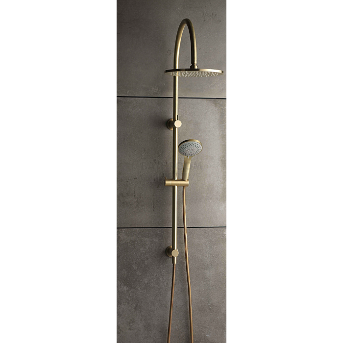 Faucet Strommen - Pegasi Dual Shower 600, Curved Arm, 100 Slimline Hand Shower, 250 Head ANTIQUE BRASS LIGHT 30670-84