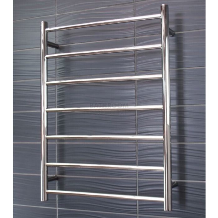 Radiant - Round 7 Bar Heated Towel Ladder 800H x 600W (left wiring) POLISHED STAINLESS