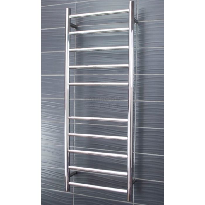 Radiant - Round 10 Bar Heated Towel Ladder 1100H x 430W (right wiring) POLISHED STAINLESS