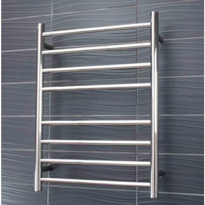 Radiant - Round 8 Bar Heated Towel Ladder 700H x 330W (right wiring) POLISHED STAINLESS