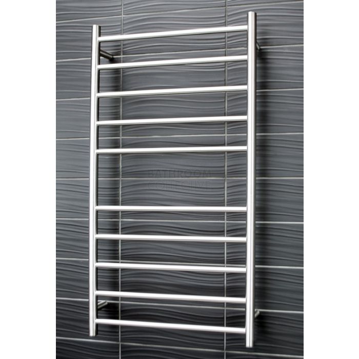 Radiant - Round 10 Bar Heated Towel Ladder 1100H x 600W (right wiring) BRUSHED STAINLESS